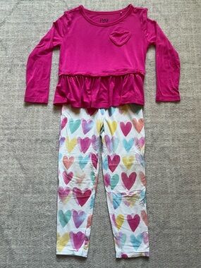 Little Sleepies Pink Punch Peplum Tee & Watercolor Love Legging (3T)